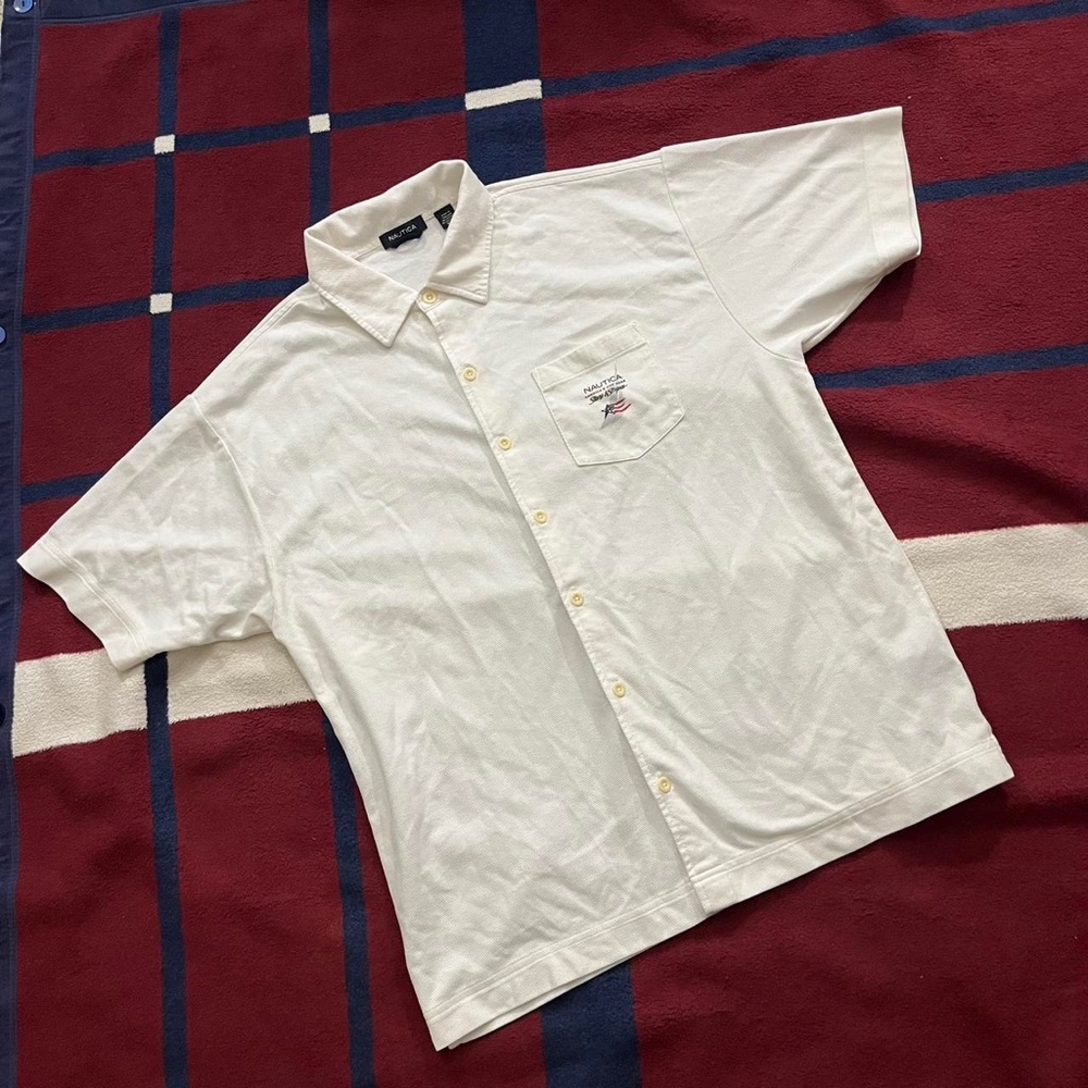 Vtg Nautica America’s Cup 2003 Stars And Stripes white button down shirt